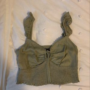 Khaki Ruffle Sleeve Sweetheart Neck Tank